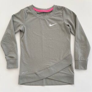 Nike Dri-Fit Gray LS Crossover Front Hem 
Crew Neck Logo Sweatshirt Size XS 4